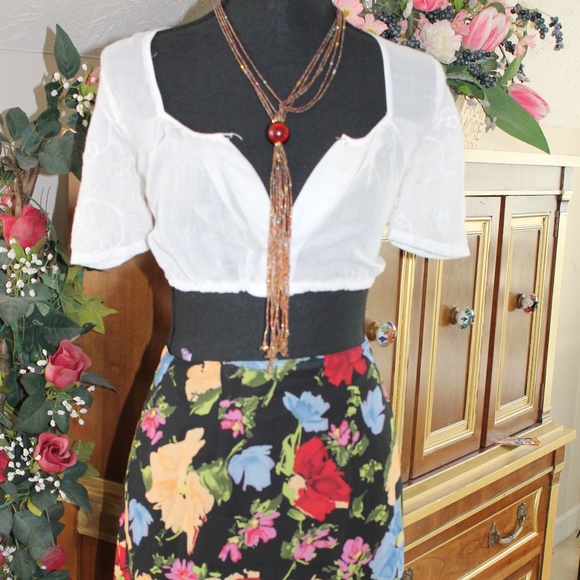 Black Floral Wrap Skirt - Picture 1 of 5